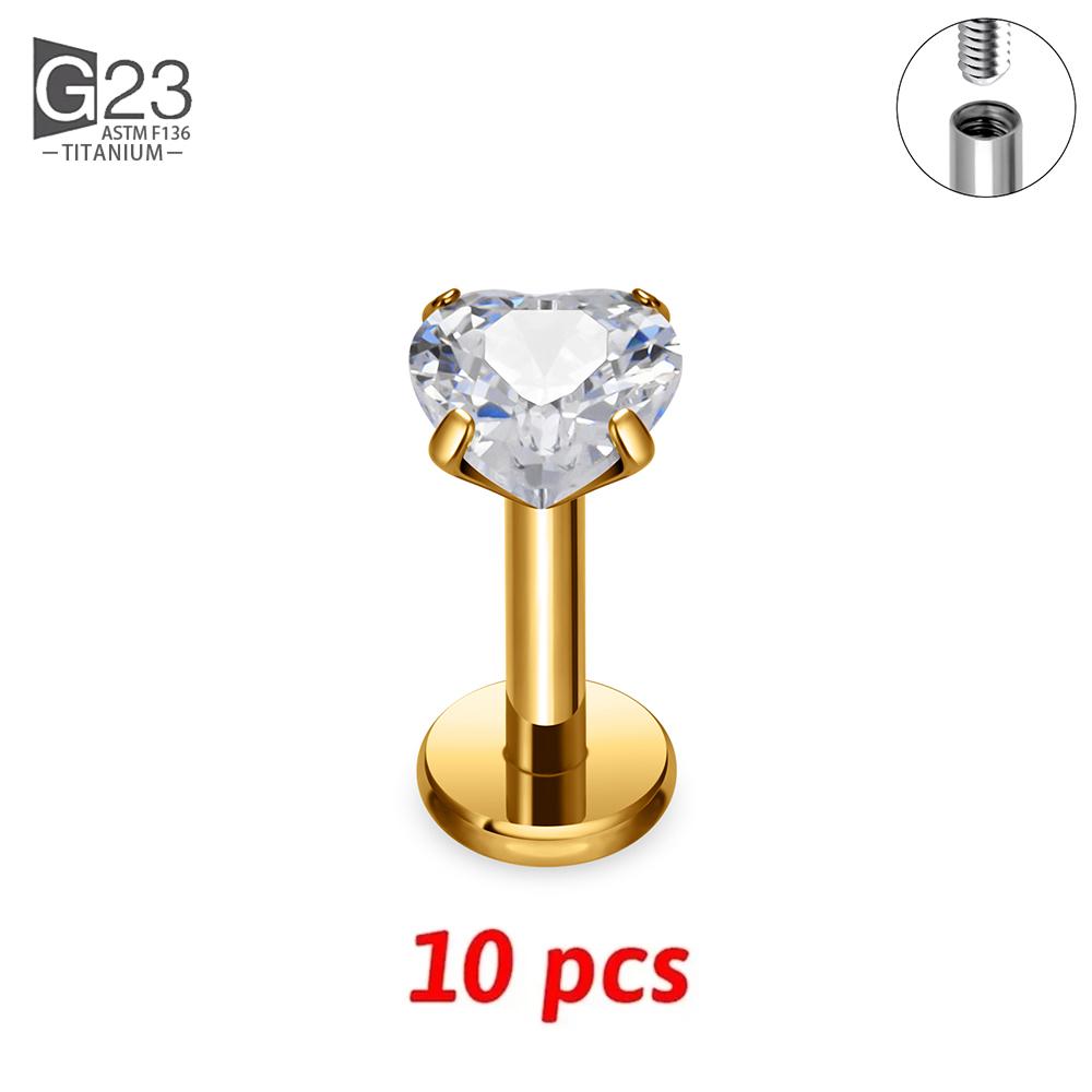 10Pc G23 Titanium Labret Lip Piercing Stud Internally Threaded Zircon Ear Stud Helix Cartilage Tragus Body Piercing Jewelry