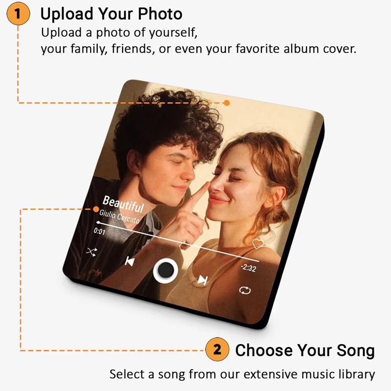 Customized Photo Music Fridge Magnet with Frame, Personalized Refrigerator Magnets, Best Christmas Gift For Girlfriend For Wife