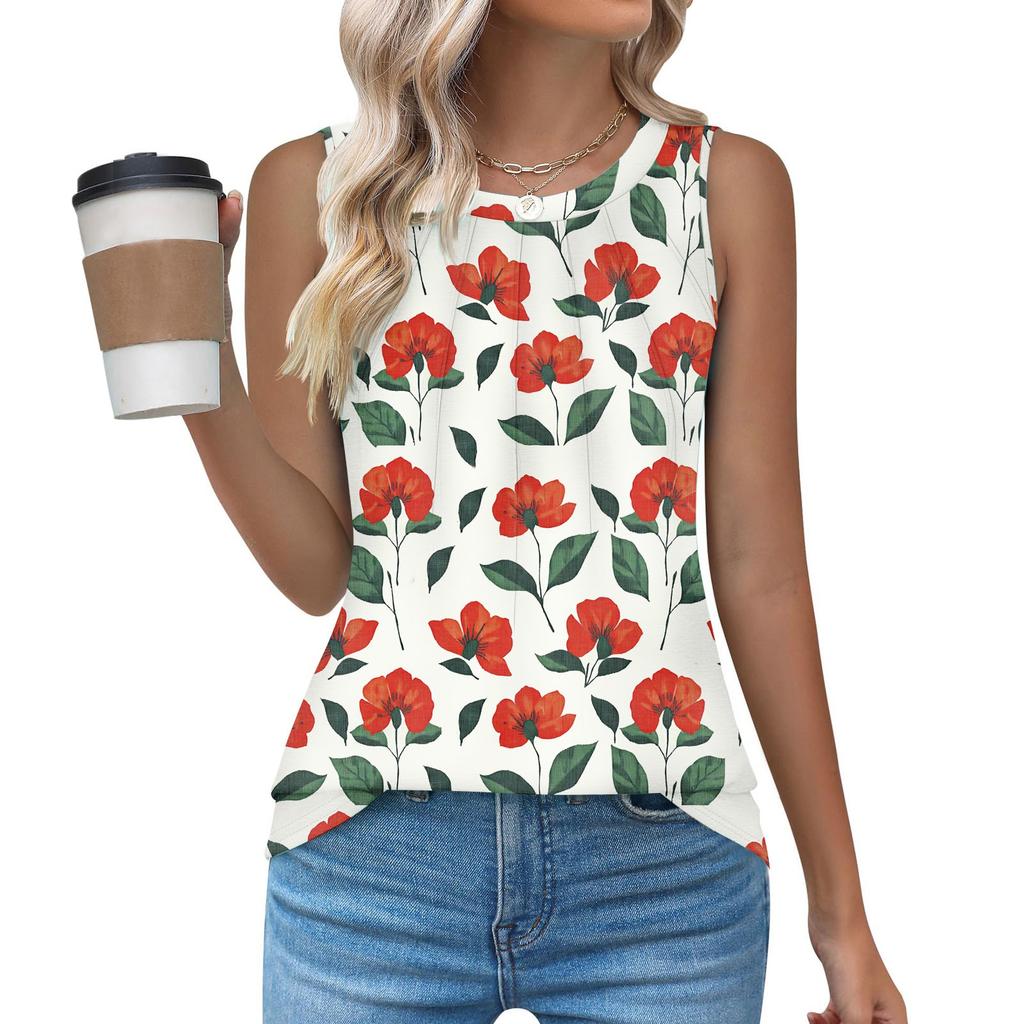 Womens Casual O Neck Loose Sleeveless Top T-shirt Summer Tank Tops For Women Tank Camisole Sleeveless Basic Tops