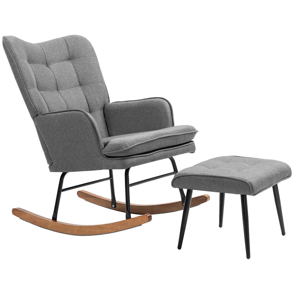 Rocker Chair With Ottoman Comfortable Up To 130 Kg Linen Look 64x89x90cm Dark Gray