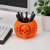 Autumn Desktop Decor Accessories Halloween Skull Pumpkin Pen Holder, Gothic Decorative Pencil Cup, Spooky Holder for Office Desk Organizer Party Home