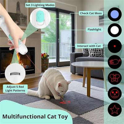 Brinquedo Interativo 2 em 1 para Gatos: Luz UV Recarregável Multimodo e Cana de Pesca Retrátil com Rato/Pena Substituível – Estimule os Instintos de Caça