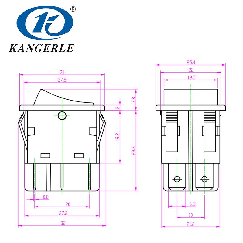 KCD 6-Pin Gray Waterproof Rocker Microswitch Boat-shaped Instrument Switch