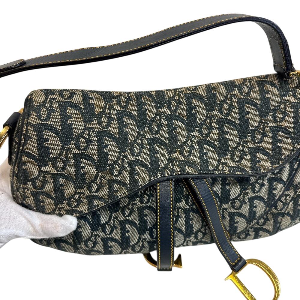 Dior Trotter Canvas Saddle Shoulder Bag Navy Canvas Used