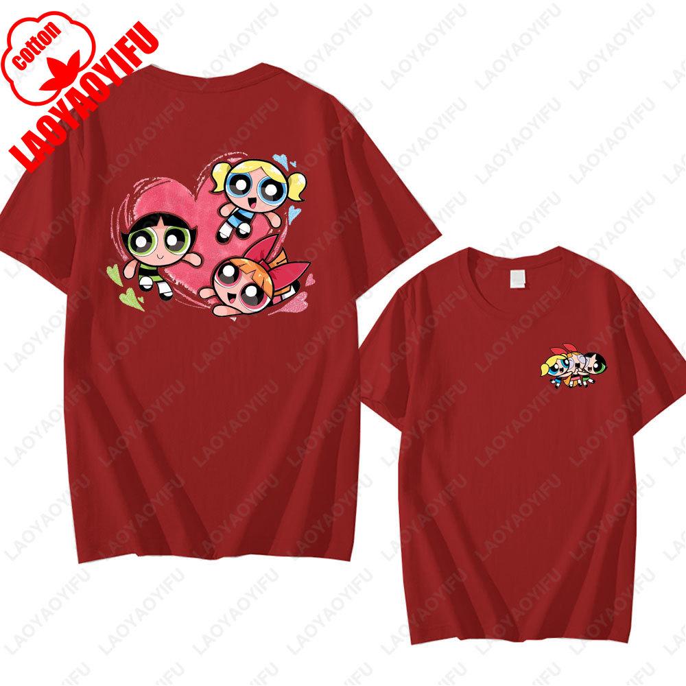 The Powerpuff Girls Anime Tshirt Trendy Kawaii Woman Clothing O Neck Summer Cotton Short Sleeve Tee Retro Trend Cool Street Tops
