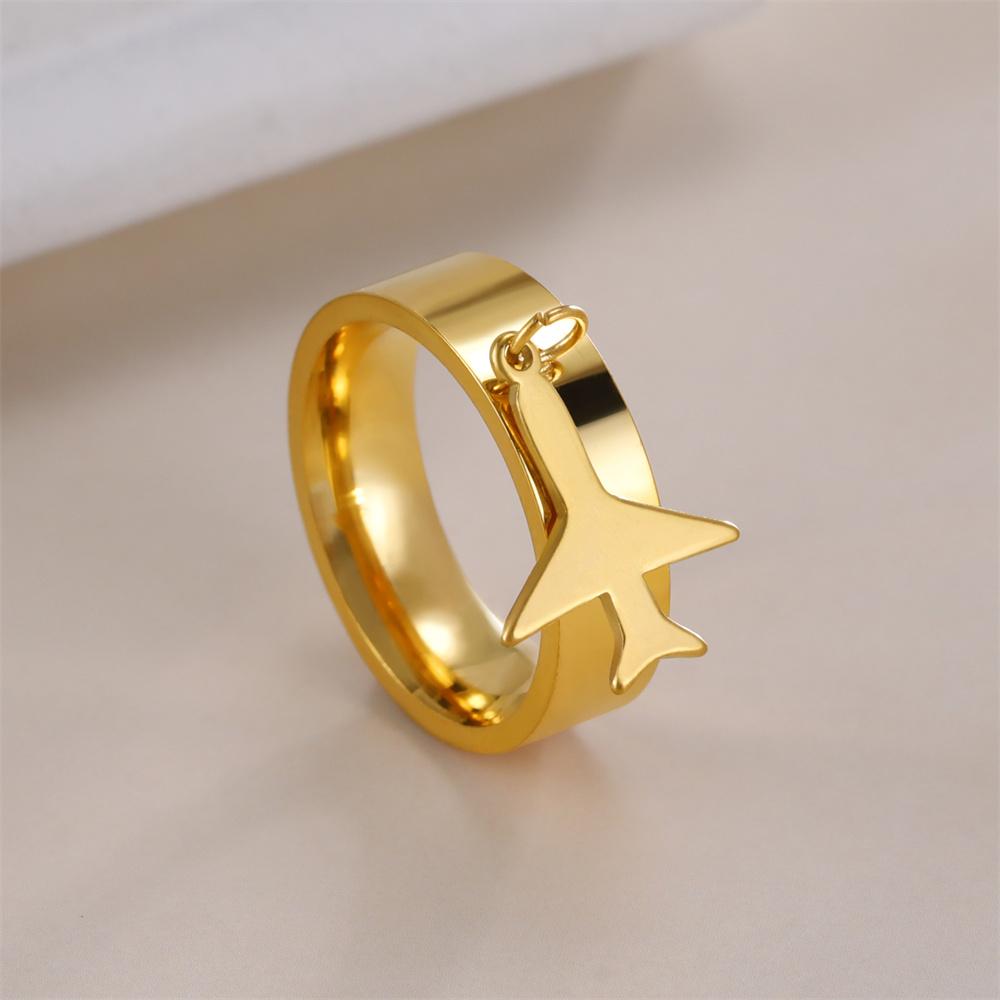 Minimalist Airplane Pendant Rings Stainless Steel Aircraft Design Finger Ring for Women Girls Trendy Party Jewelry Gifts