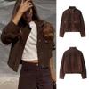 Womens Suede-Trimmed Pilot Jacket With Front Pocket Detail Classic Stand Collar Zipper 2025