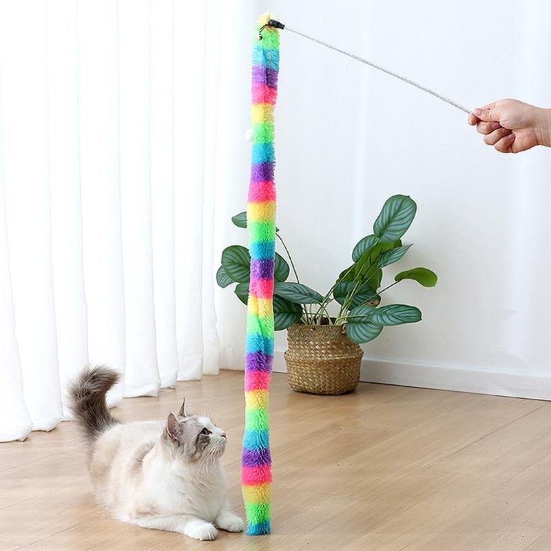 2 Pieces Cats Toy Wand Teaser with Bell Plush Strip Toy Interactive for Indoor Cats Gift for Kitten Playing Exercisin