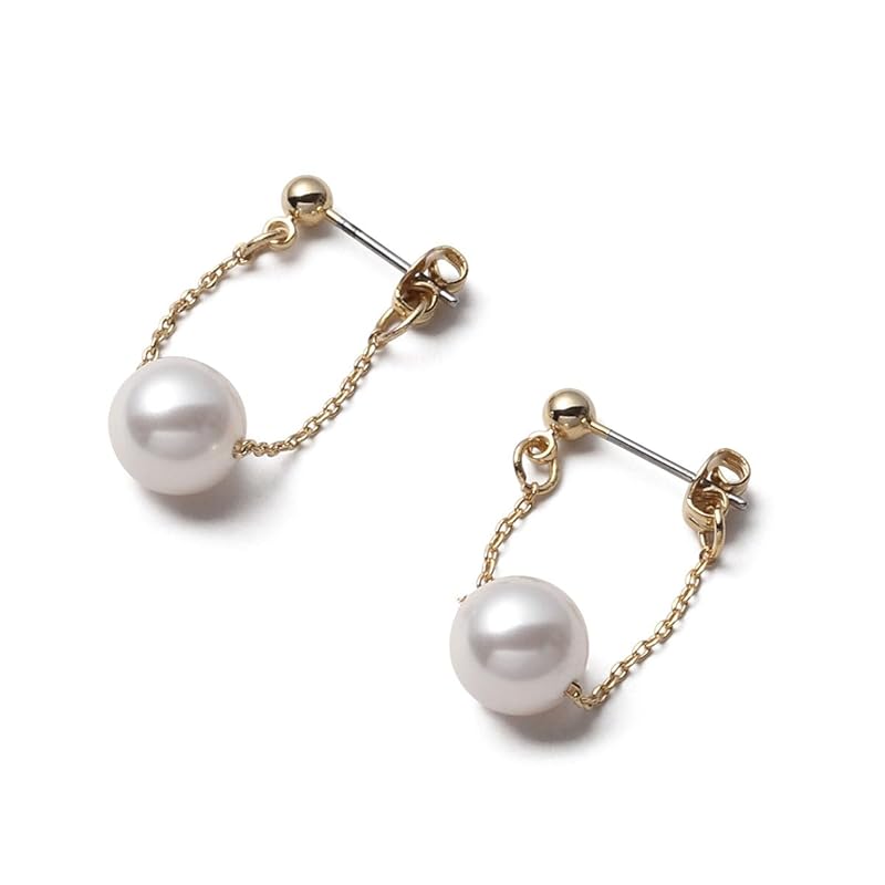 

[VOTRE COUTURE] pearl earrings chain earrings grand premium ladies white silver gold (10mm, white/gold) Brand 3 year warranty