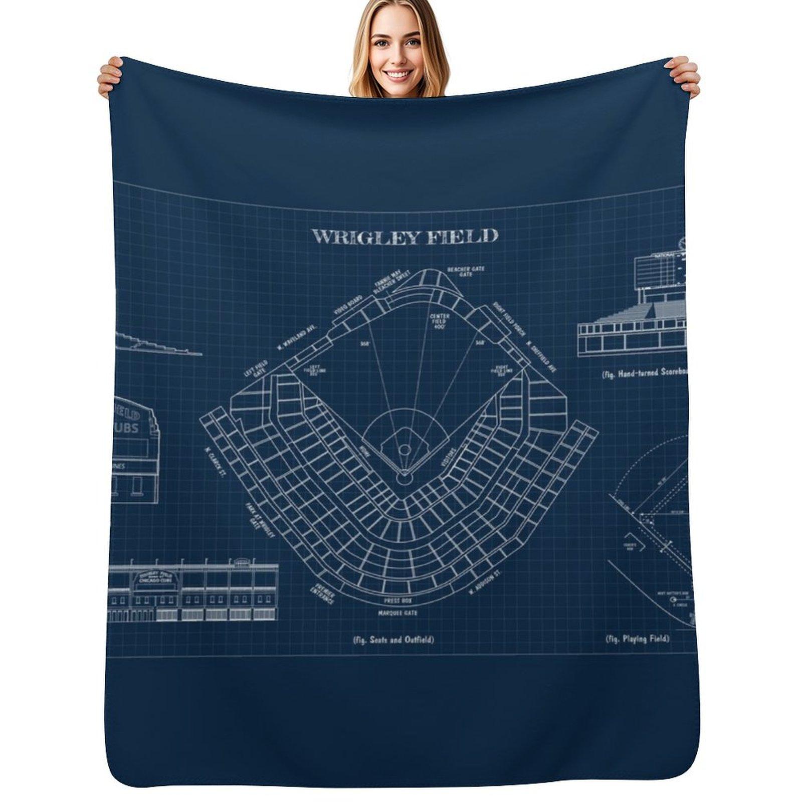 Wrigley Field (Navy Blueprint) Throw Blanket Anti Shedding Soft Fuzzy Blanket for Home Size: 75*100cm, Weight: 230 GSM