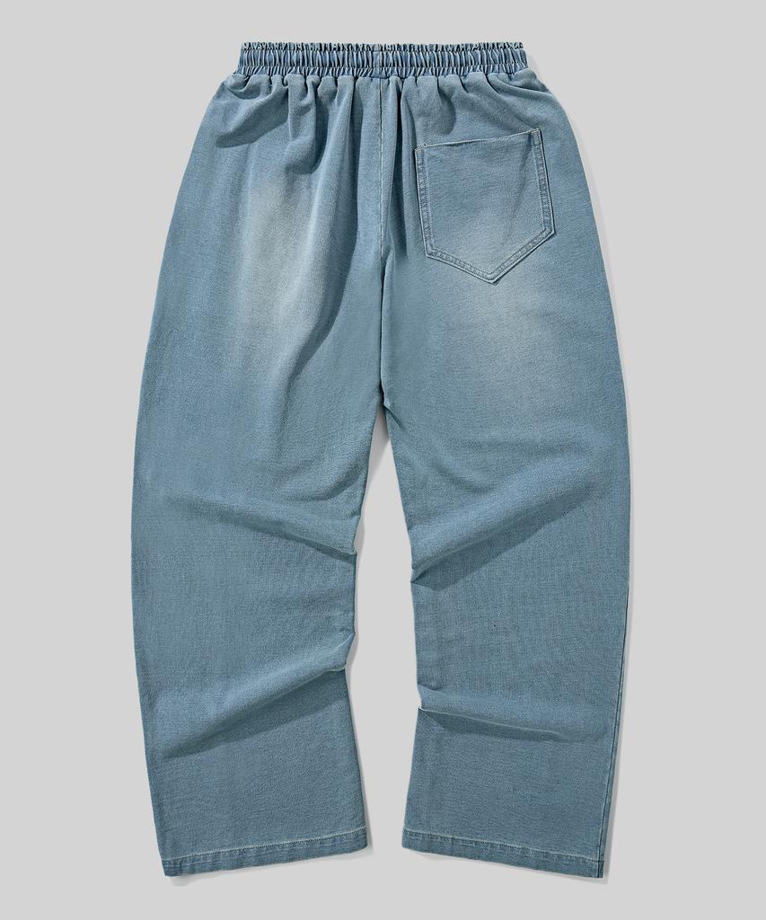 Beodeonteu Front Line Washed Wide Sweatpants [Medium Blue]