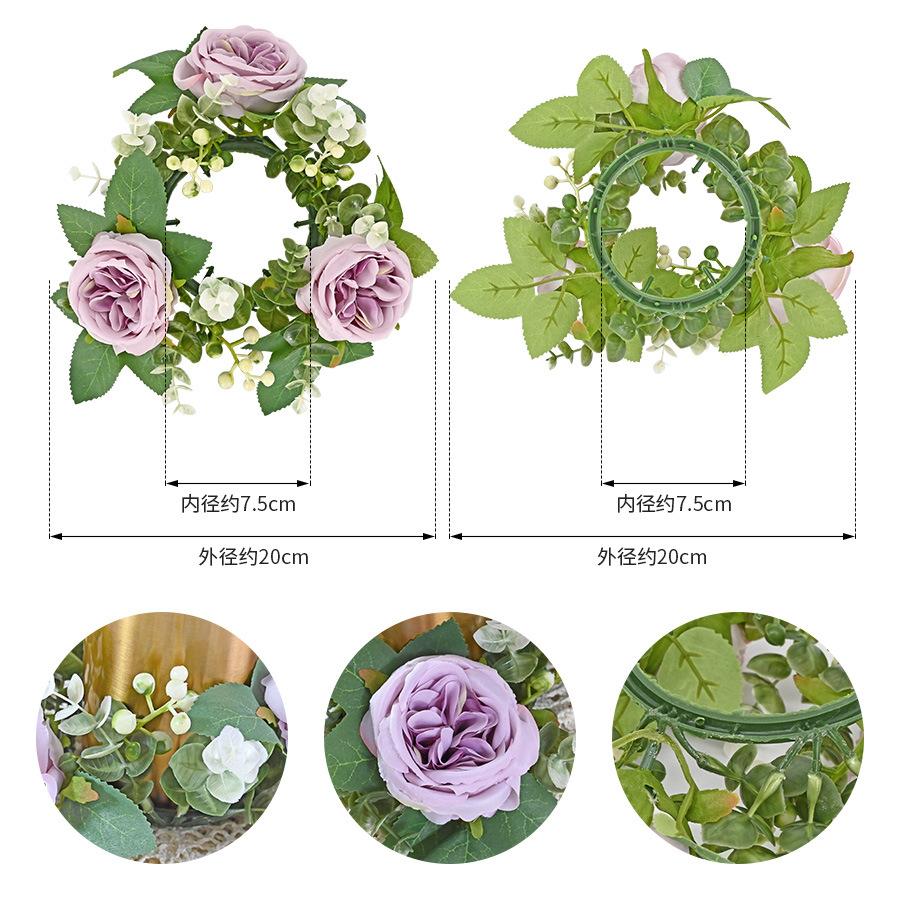 Simulation Austin Rose Wreath, Candle Cup Candlestick Wreath Wreath Decoration Party Wedding Arrangement Wreath