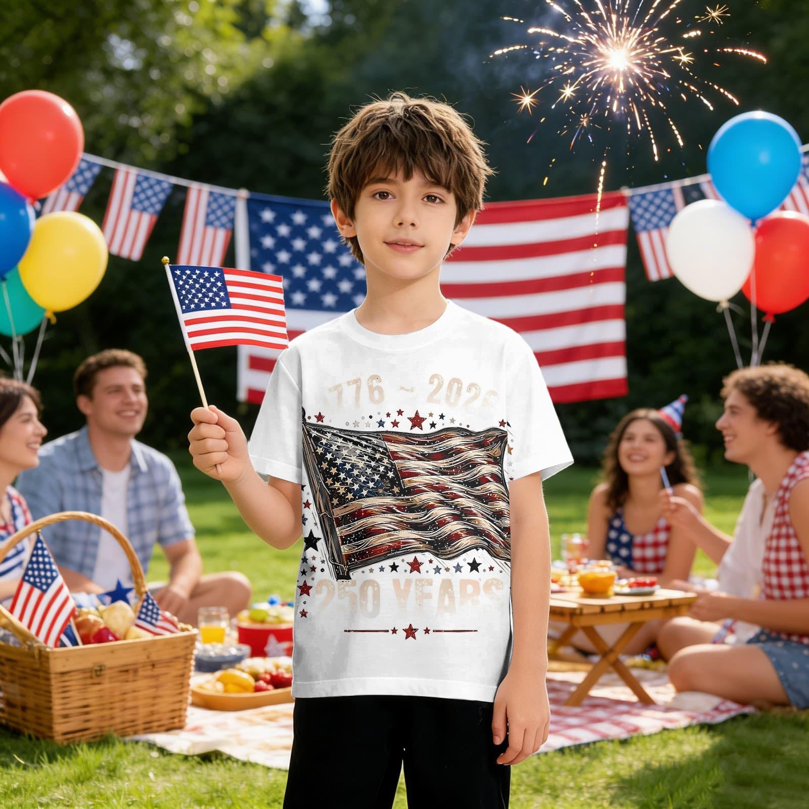 

Kids Short Sleeve Crew Neck Casual T-Shirt Graphic Print 4th of July Independence Day Theme Summer Wear Boys Girls Top 160 білий