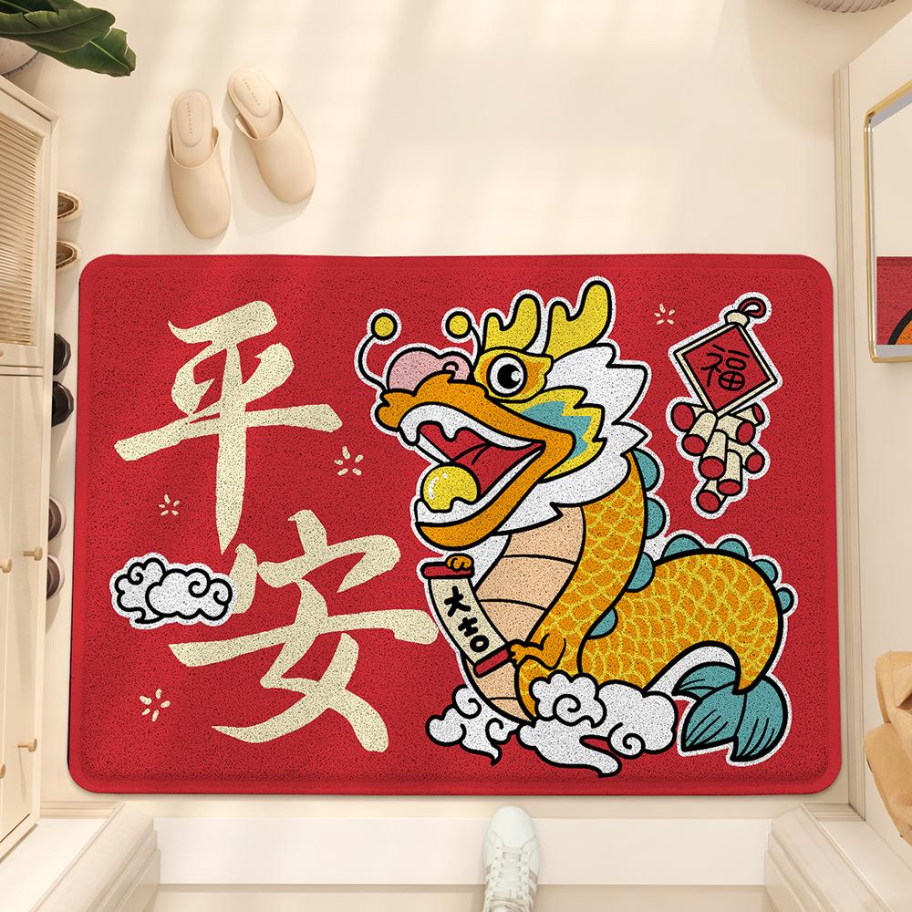 Cartoon New Chinese Floor Mat Entry Door Dirt Resistant Sand Carpet Red Entryway Dust Removal Silk Ring Foot Mat