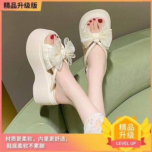 Gentle Fairy Wind Bow Sweet Height Increase Women Wear Sandals 2025 Summer Popular Fashion Versatile Cool Slippers
