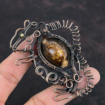 Cowrie Shell Pendant Copper Wire Wrapped Pendant Gemstone Jewelry Rabbit Pendant Handmade Copper Jewelry Brand New Pendant Gifts For Mother