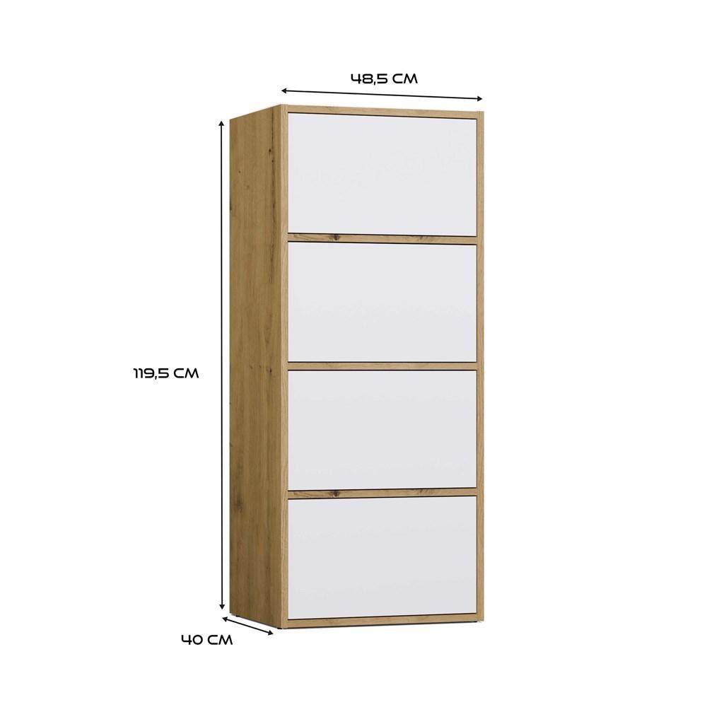 Komoda Alma Dąb Artisan Front Biel Szafka 4 Drzwi 4 Półki 50X119X40Cm