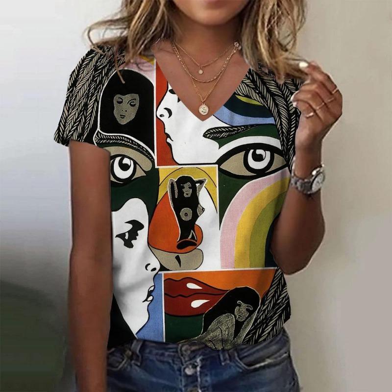 Women T Shirt Abstract Painting Print Funny Clothes Women Short Sleeve T Shirts Top Streetwear Summer Oversized Clothing