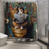 Charming Cat Reading Newspaper Waterproof Shower Curtain for Modern Bathroom Decor, Stylish and Durable, Perfect for Home Use