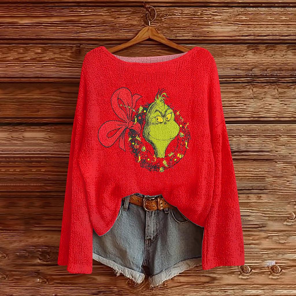 Women's Fashion Round Neck Long Sleeve Pullover Faux Sweater Knitted Pullover Top