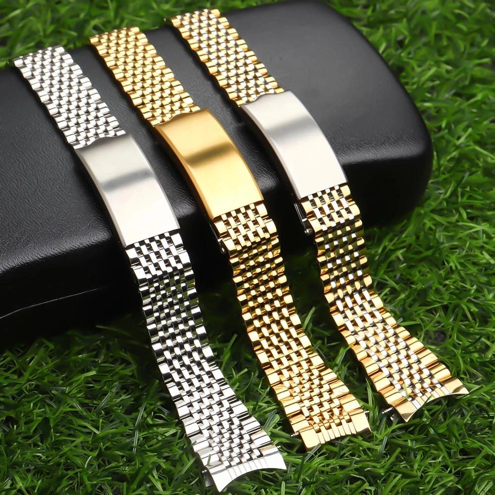 Klocktillbehör Armband Risgryn Klockarmband För Omega Seamaster klockarmband Böjd Ände Armband i Rostfritt Stål 18mm 19mm 20mm
