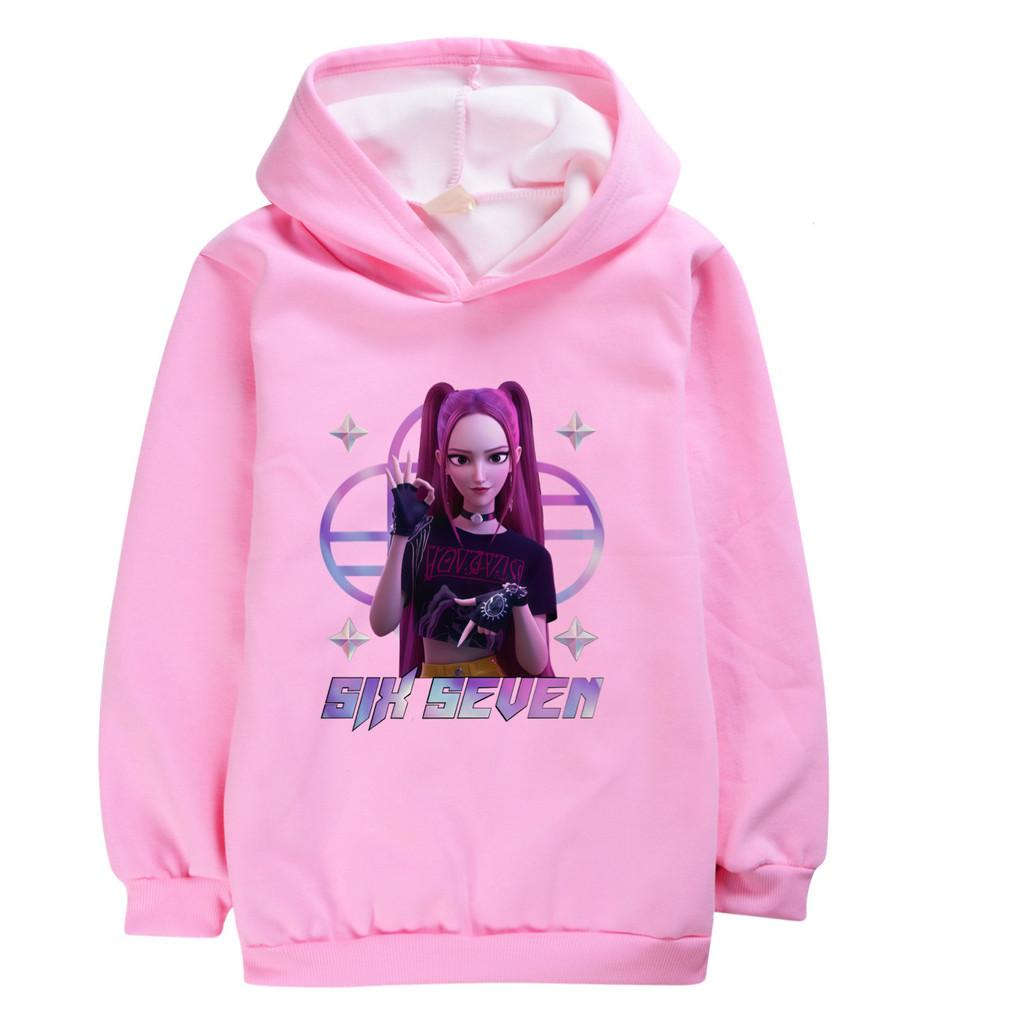 5224 Kids Girls Kpop Rumi Zoey Mira Mira Six Seven Print Casual Long Sleeves Velvet Warm Winter Hoodie