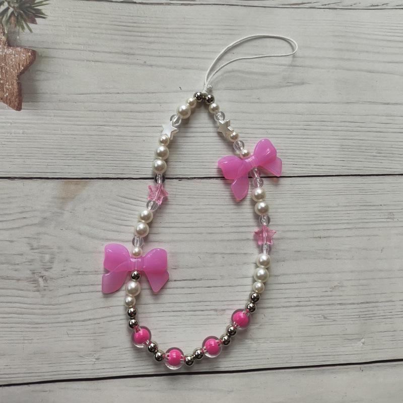 

Colorful Handmade Beaded Crystal Flower Phone Lanyard рожевий червоний колір