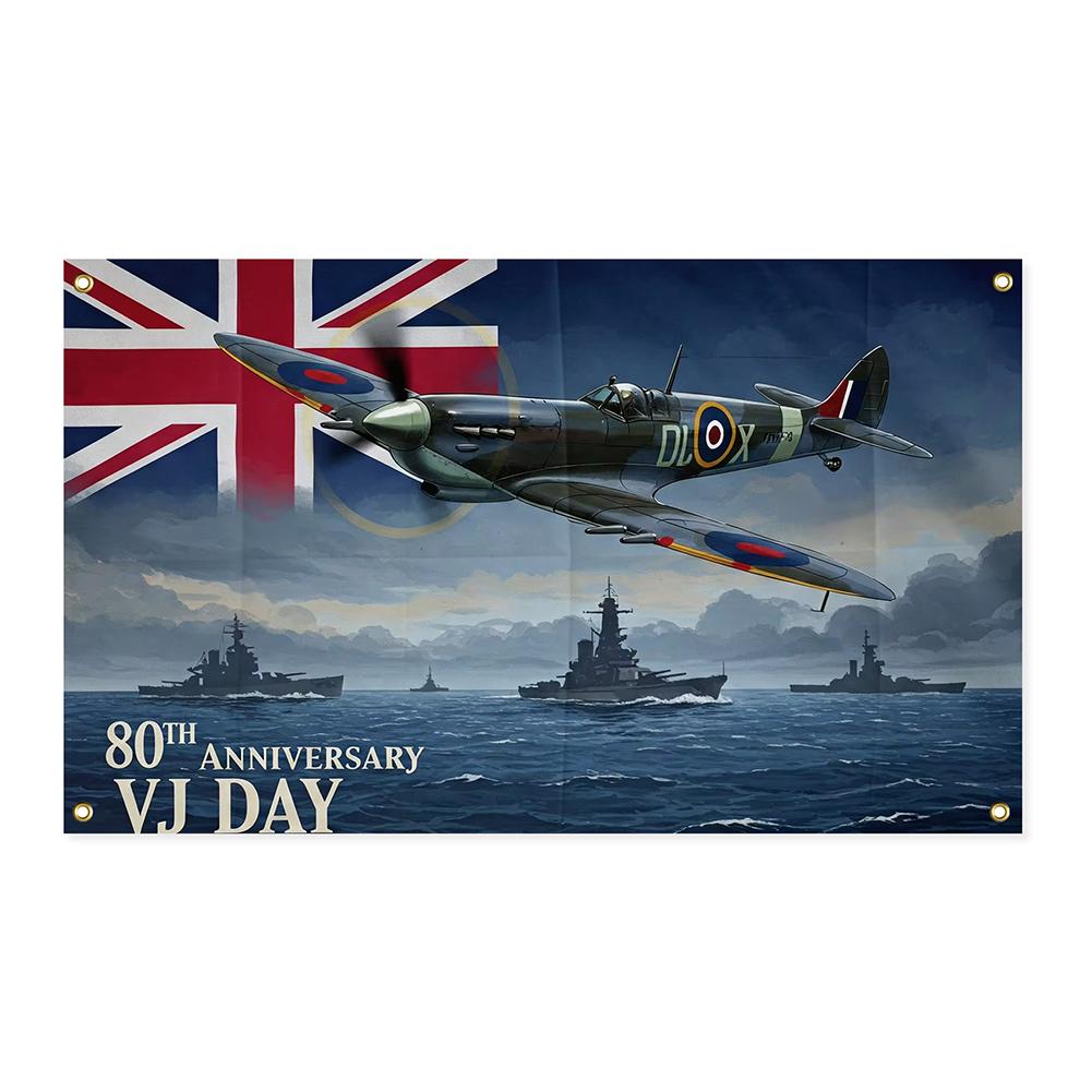 VJ Day 80th Anniversary 3 X 5ft Flag Banner Waterproof Decorations Flag Colored Commemorative Flag for Yard Patio Garden Decor