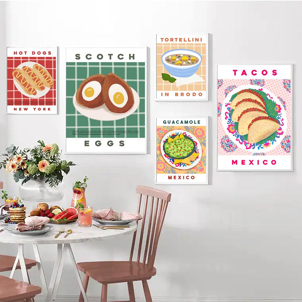 English Breakfast Retro Druck Kitchen Decor Food Art Wall Canvas Painting Room Home Decor Vintage Guacamole Tacos Modern Poster