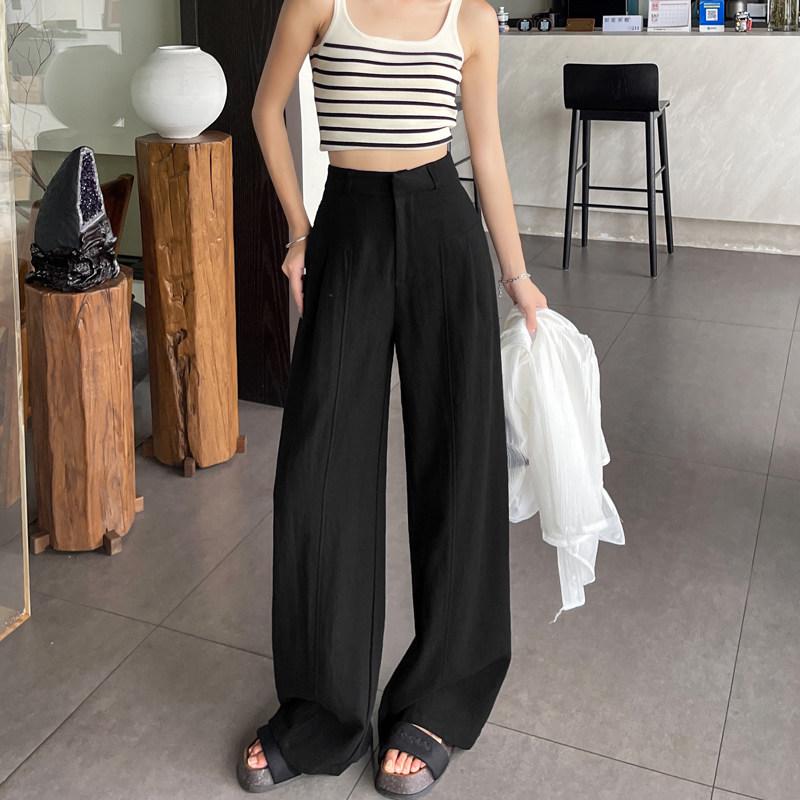 2026 High-Waist Cotton Linen White Wide-Leg Pants - Women s Anti-See-Through Straight-Leg Summer Casual  Old Money  Style XL