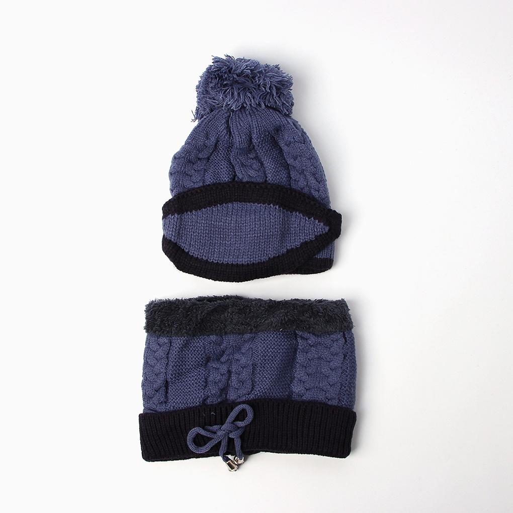 Winter cold weather gear neck warmer knit fur hat set royal blue