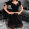 Gothic Vintage Black Lace Velvet Skirt High Waist A Line Sexy Mini Skirts