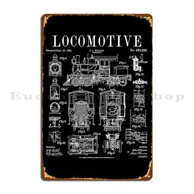Ferrovia Treno Locomotiva a Vapore Stampa di Brevetto Vintage Segno Metallico Club Stampa Crea Casa Progettazione Segno di Latta Poster