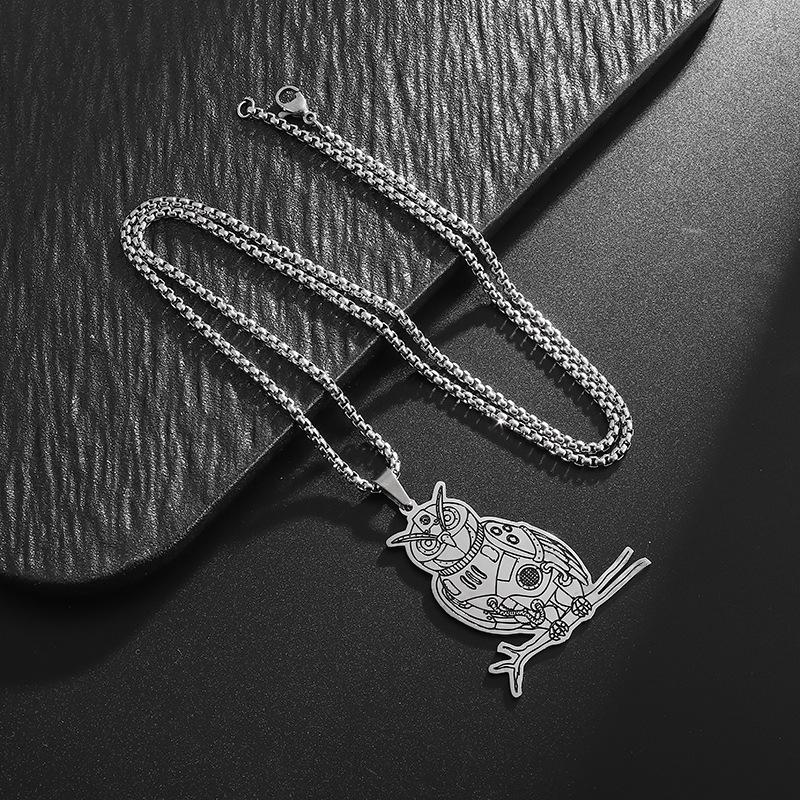 European and American Animal Owl Steampunk Gear Stainless Steel Necklace
