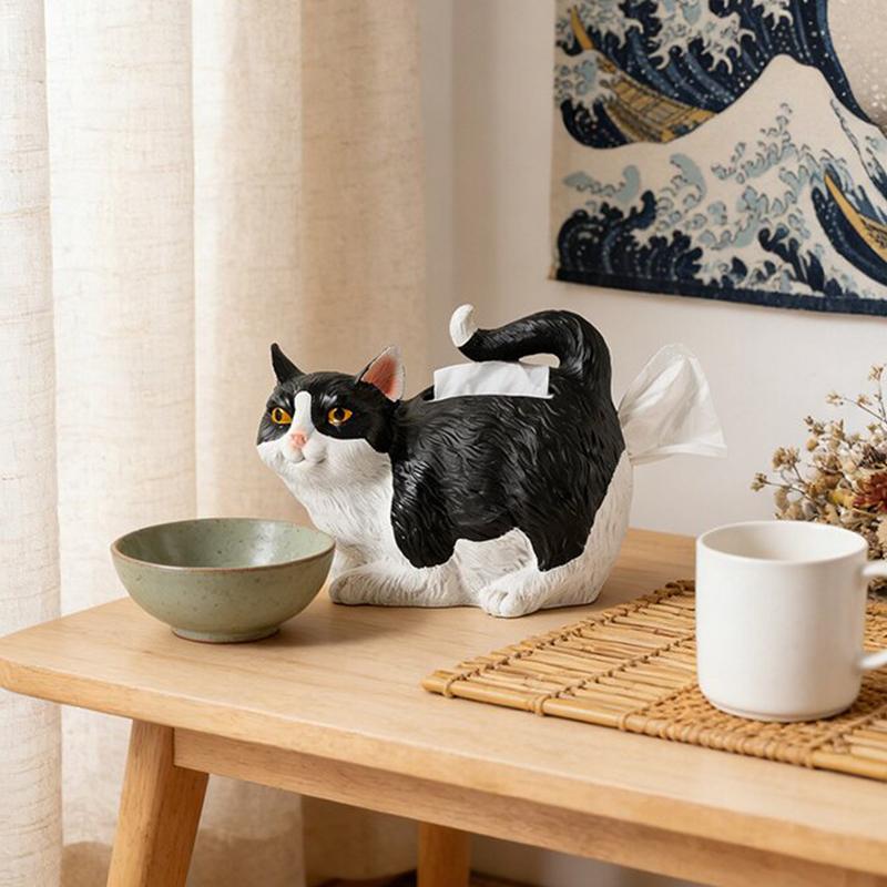 Porta fazzoletti decorativo a forma di gatto, Divertente copri scatola fazzoletti a forma di gatto, Carino porta fazzoletti a forma di sedere di gatto in resina per il piano del mobile del bagno