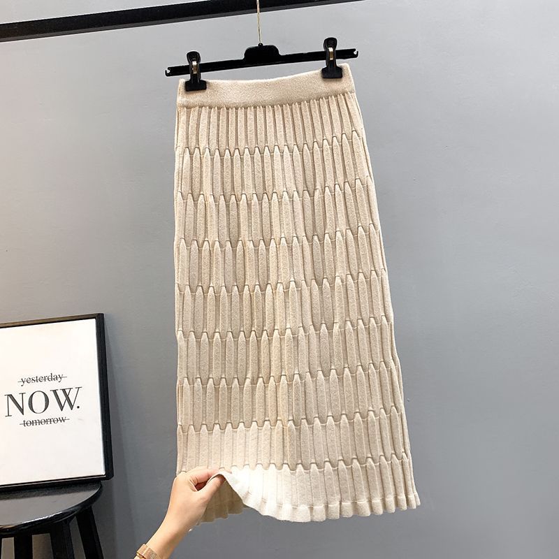 

Трикотажная прямая юбка-труба для женщин, зимняя свободная повседневная юбка в полоску с высокой талией и завернутыми ягодицами 3XL