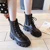 Real Soft Leather Martin Boots for Women British Style Korean Autumn and Winter Platform Boots for Women with Velvet Mid-calf Boots