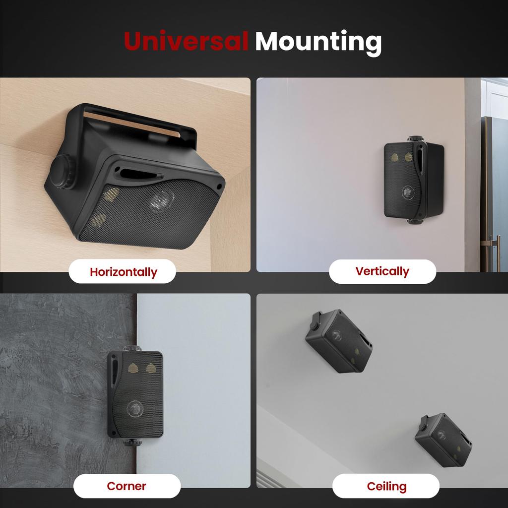 Pyle 3.5-inch 3-Way Waterproof Box Speakers (Black/Pair) (No Built-in Amplifier)