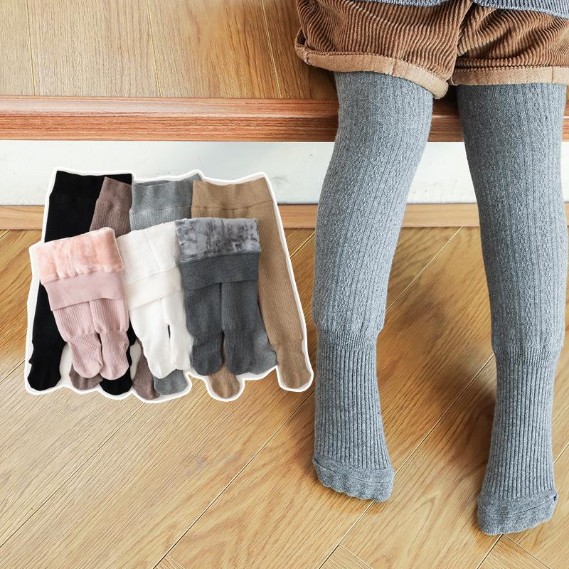 6-Month-Old Baby Winter Fleece White Base Pantyhose For Children Aged 5, Thick Solid Color Warm Pantyhose
