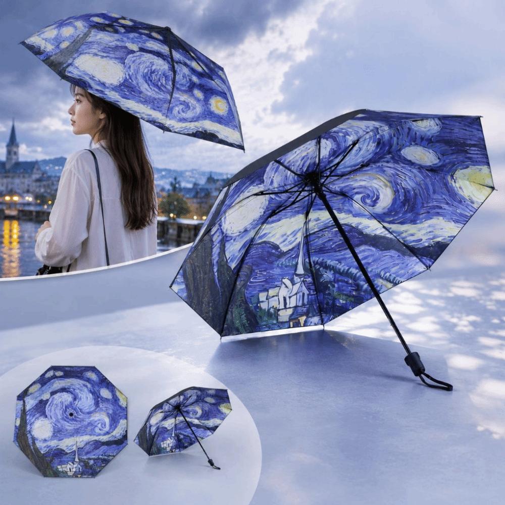 UV-Schutz Bedruckter Regenschirm Mehrzweck Automatischer Regenschirm Faltbarer Regenschirm Bei Regen oder Sonnenschein