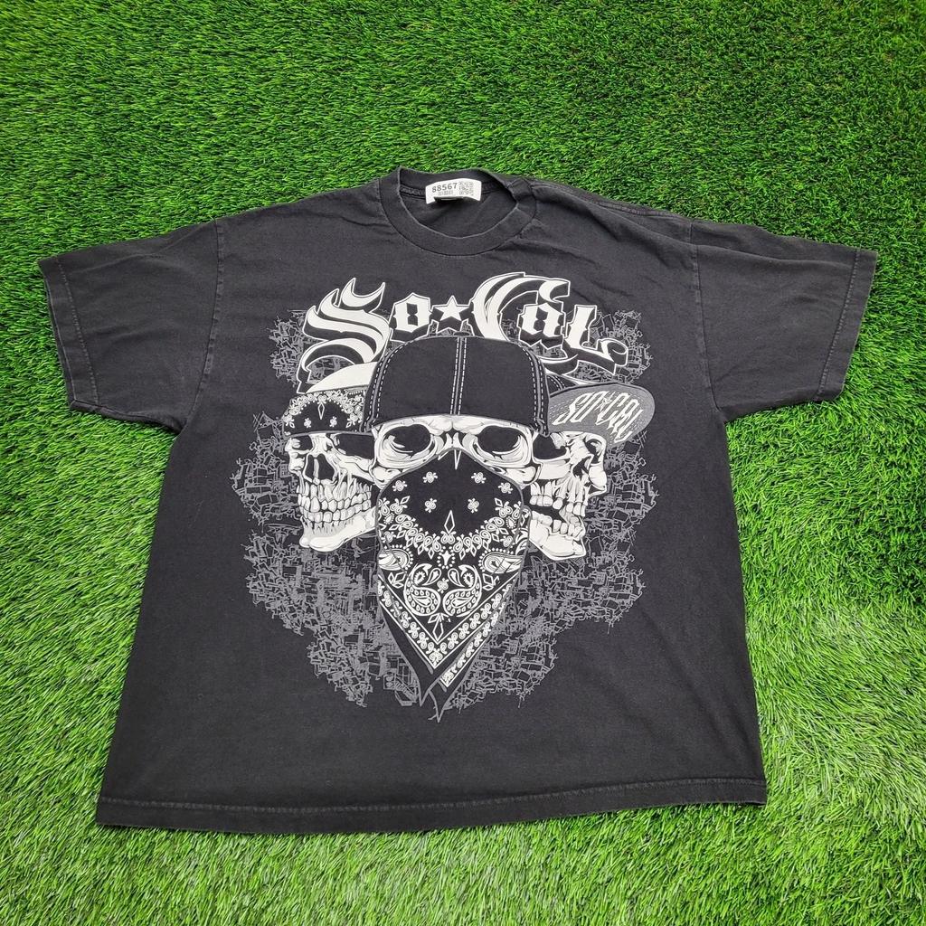 Vintage Y2K So-Cal Tribal Skull Shirt 2XL 25x30 Black Edgy