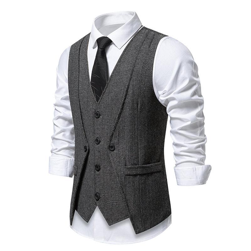 England Style Men's Suit Vests Fake Two Pieces Business Casual Waistcoats Vintage Mens Formal Dress Vest