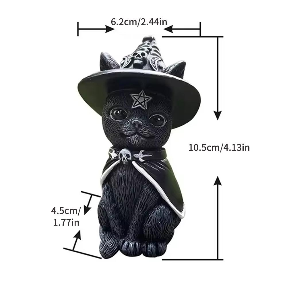 Black Cat Statue Mysterious Cute Cat Witch Cat Figurine Witches Decor Desk Ornament Hand-Painted Sculpture for Halloween 1PC