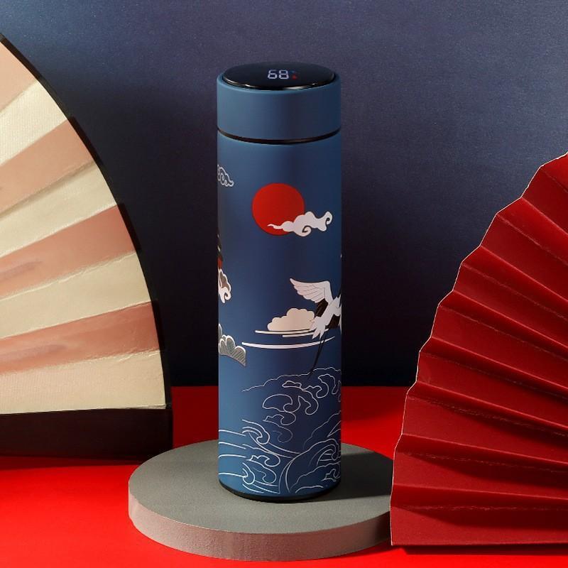 Vakuum Glaskolben Im Chinesischen Stil Mit Temperatur Display Retro Smart Isolierte Wasser Flaschen 304 Edelstahl