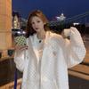 Damen Fauler College-Stil Cardigan Modische Waffel Kapuzenjacke Herbst Neu Reißverschluss Pullover Top