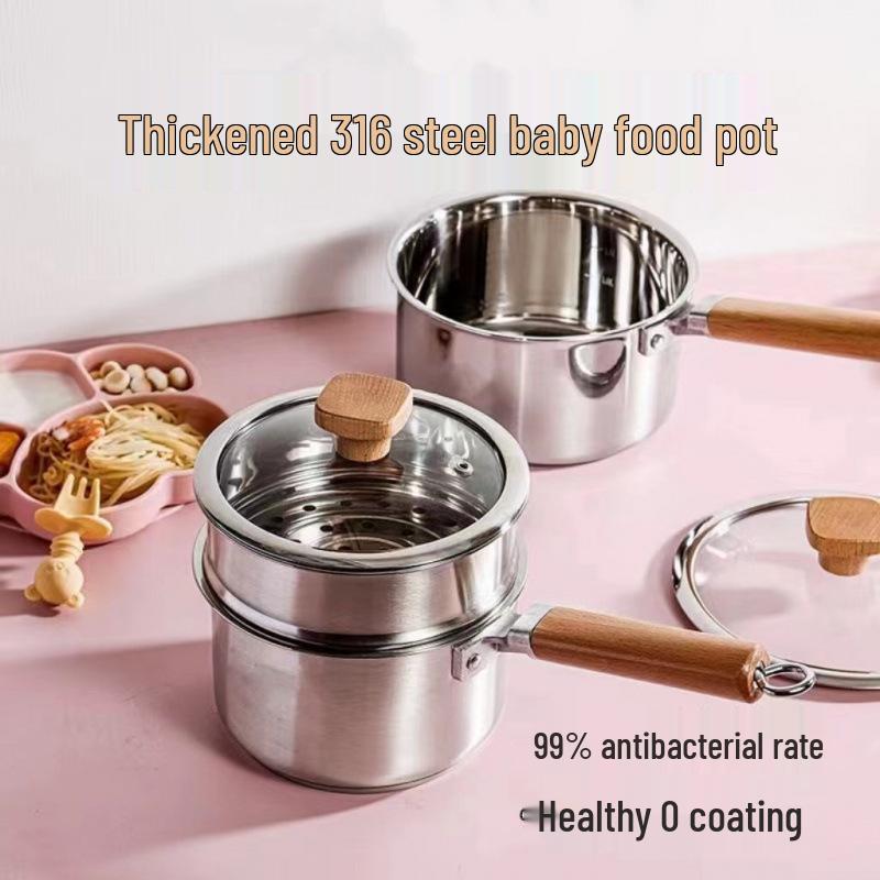 316 Stainless Steel Non-Stick Baby Food Pot with Steamer – Extra Thick All-in-One Cooking & Noodle Pot