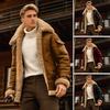 Cappotto da uomo con revers, manica lunga, tinta unita, fodera in velluto, giacca con design a tasche multiple, chiusura a zip, capospalla casual
