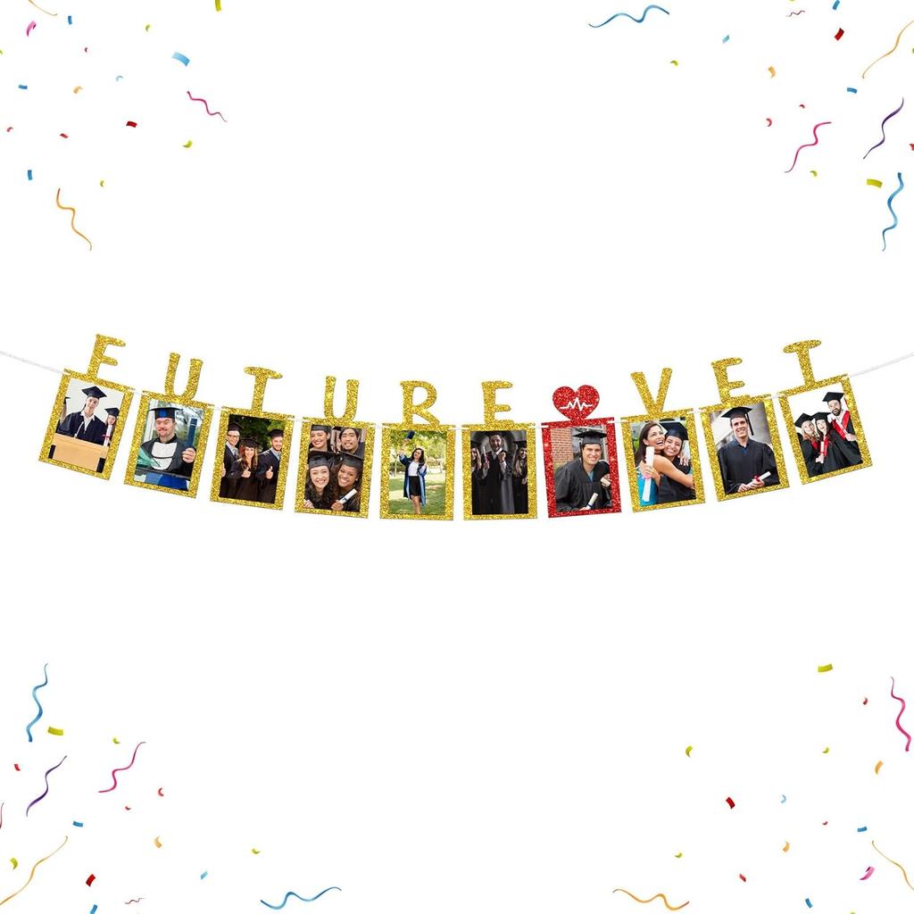 Senior Photo Banner Congrats Grad Paper Photo Frame High School College Graduation Bunting Decorations Congrats Senior Picture Banner Gold Glitter