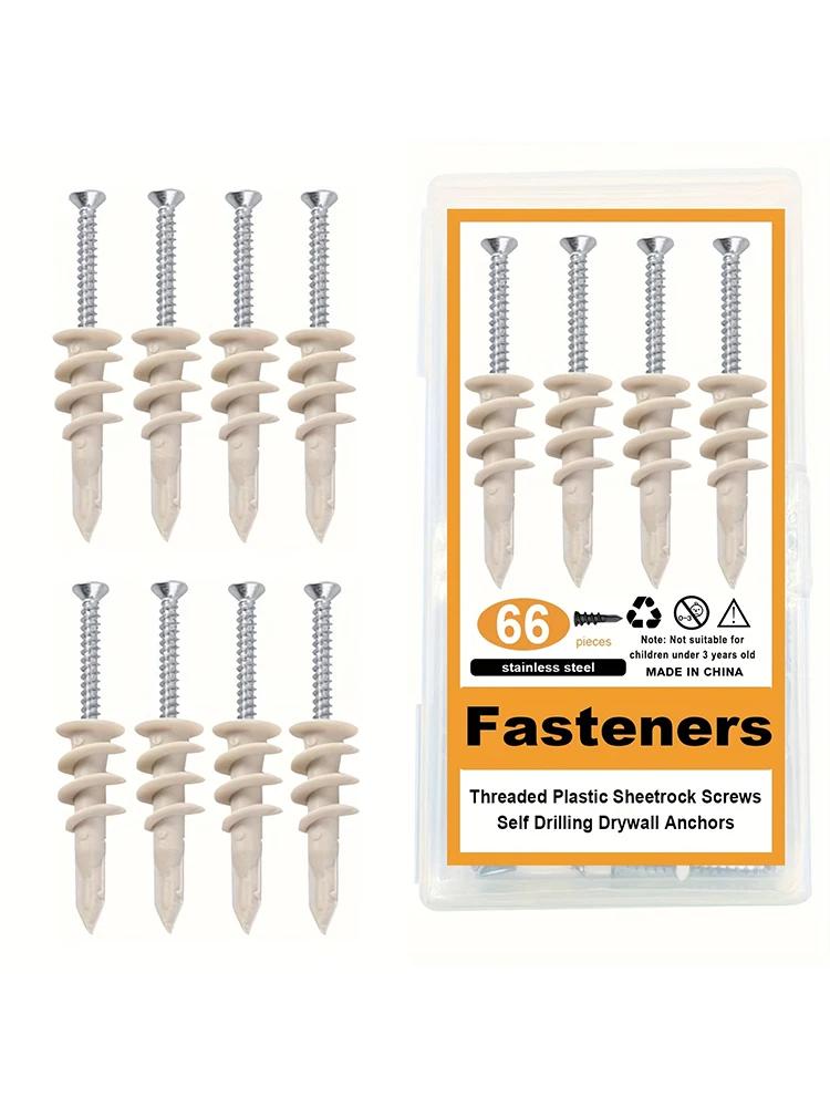 

33 комплекта саморезов для гипсокартона и винтов, резьбовые пластиковые анкерные стержни + 8 винтов размером 1-1/8 дюйма