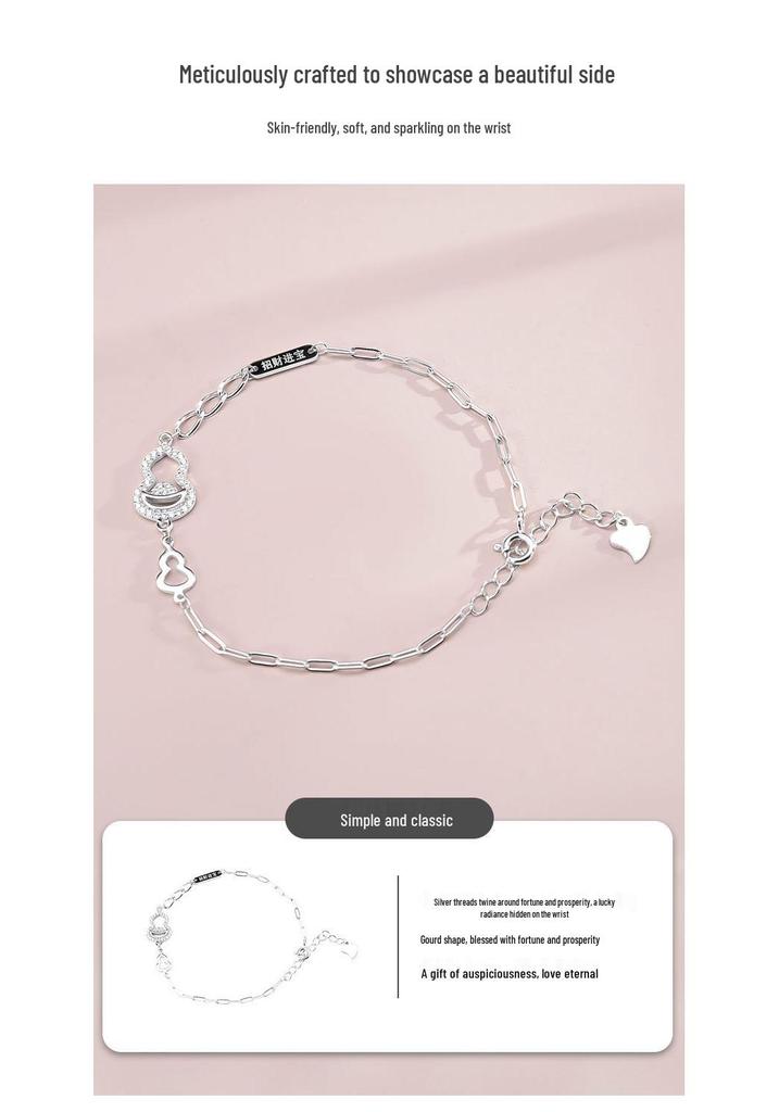 Fu Lu Jin Bao 925 Sterling Silver Gourd Bracelet - Women's Niche Design, Live Broadcast Hot Seller, Perfect Jewelry Birthday Gift